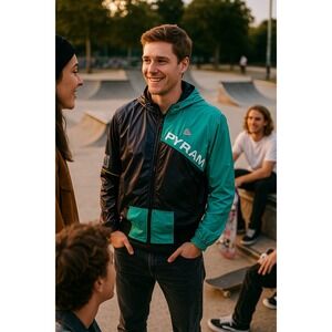 Black‎ Pyramid XL Digital Audio Colorblock Green Blue Jacket Streetwear Unisex